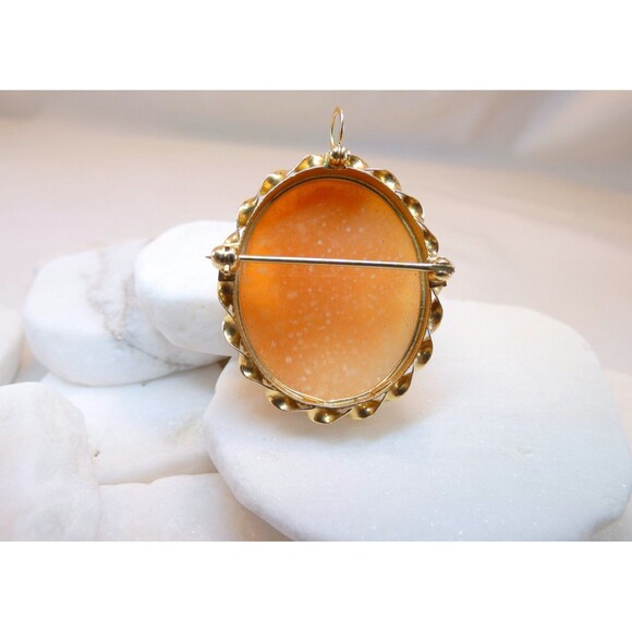 Vintage 14K Yellow Gold Cameo Pendant/Pin Hand Carved Mint Condition 6.2g - Picture 4 of 9